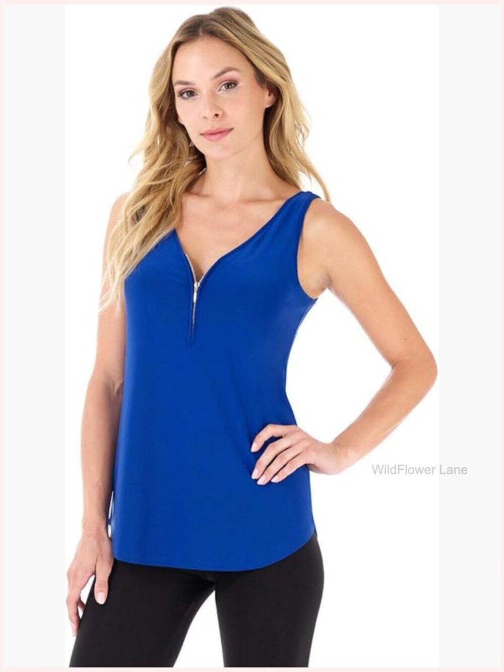 Sleeveless Tank Top with Front Zipper Detail Soft Knit